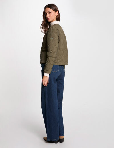 Chaqueta de plumón corta verde caqui mujer