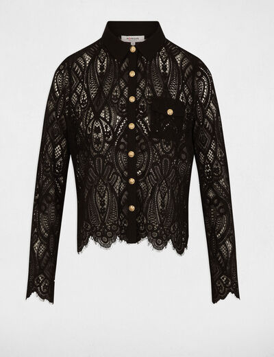 Camisa corta de encaje negro mujer