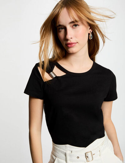 Camiseta manga corta negro mujer
