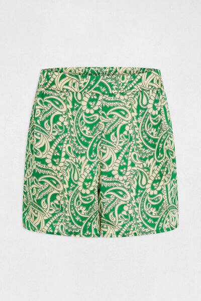 Short recto satén estampado de cachemira multico mujer