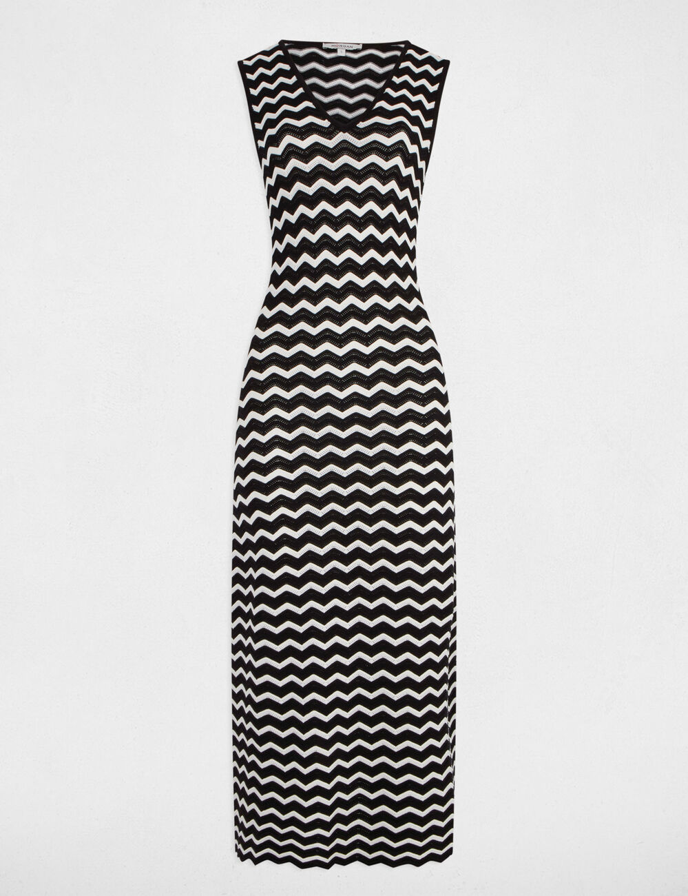 Vestido punto largo ajustado negro mujer