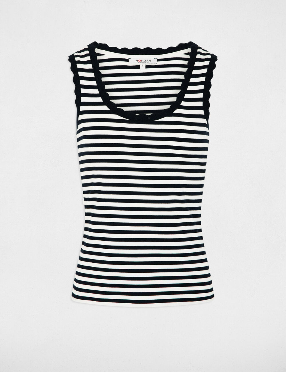 Camiseta sin mangas de rayas azul marino mujer