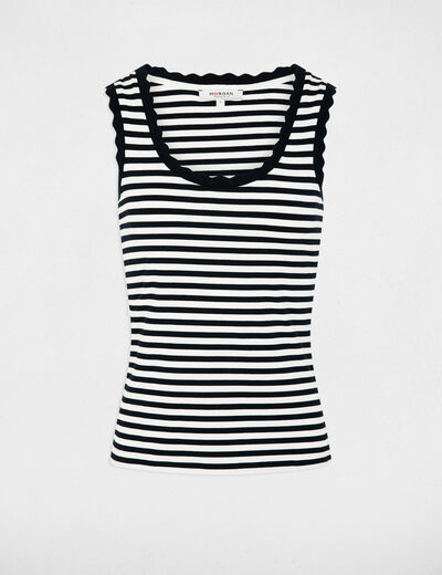 Camiseta sin mangas de rayas azul marino mujer
