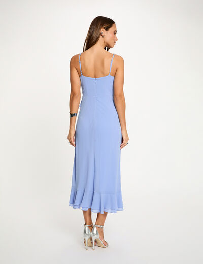Vestido midi con cuello en V azul mujer