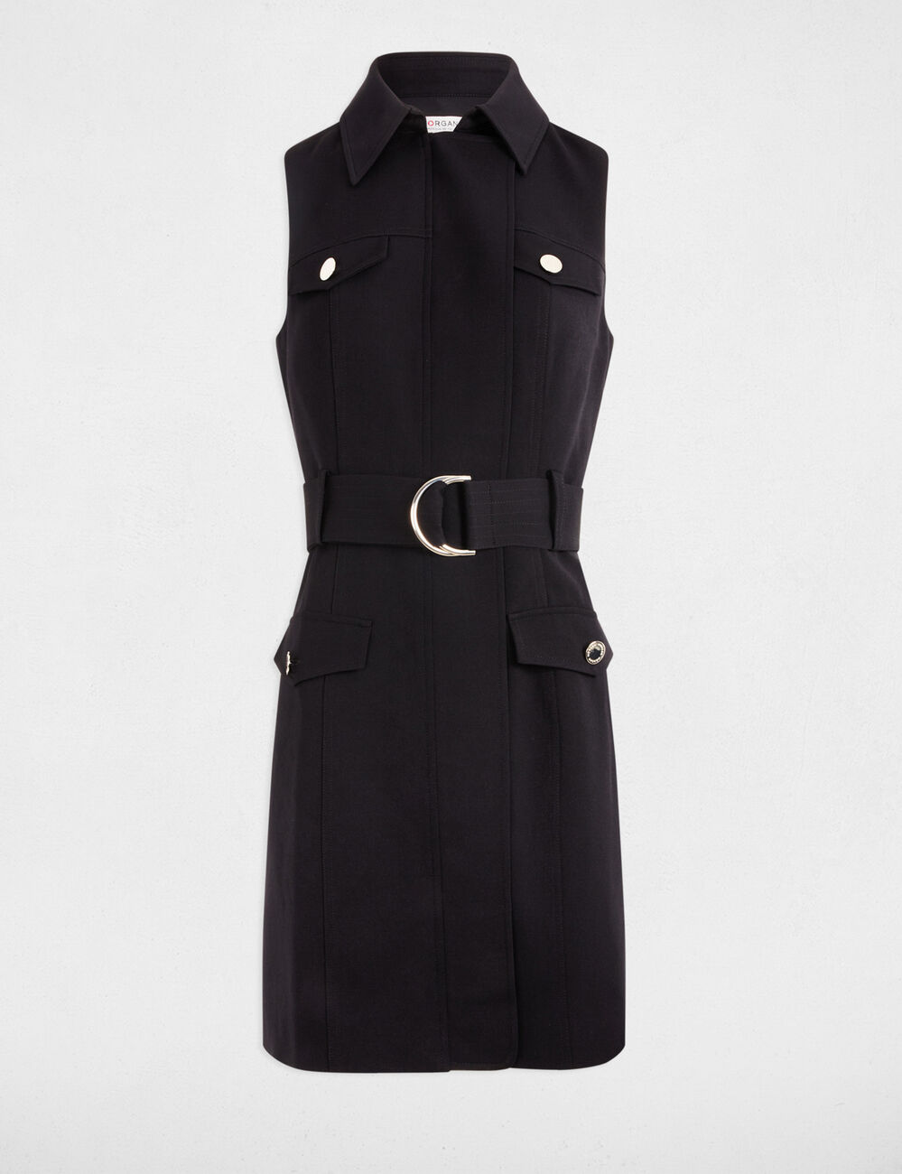 Vestido entallado cinturón negro mujer