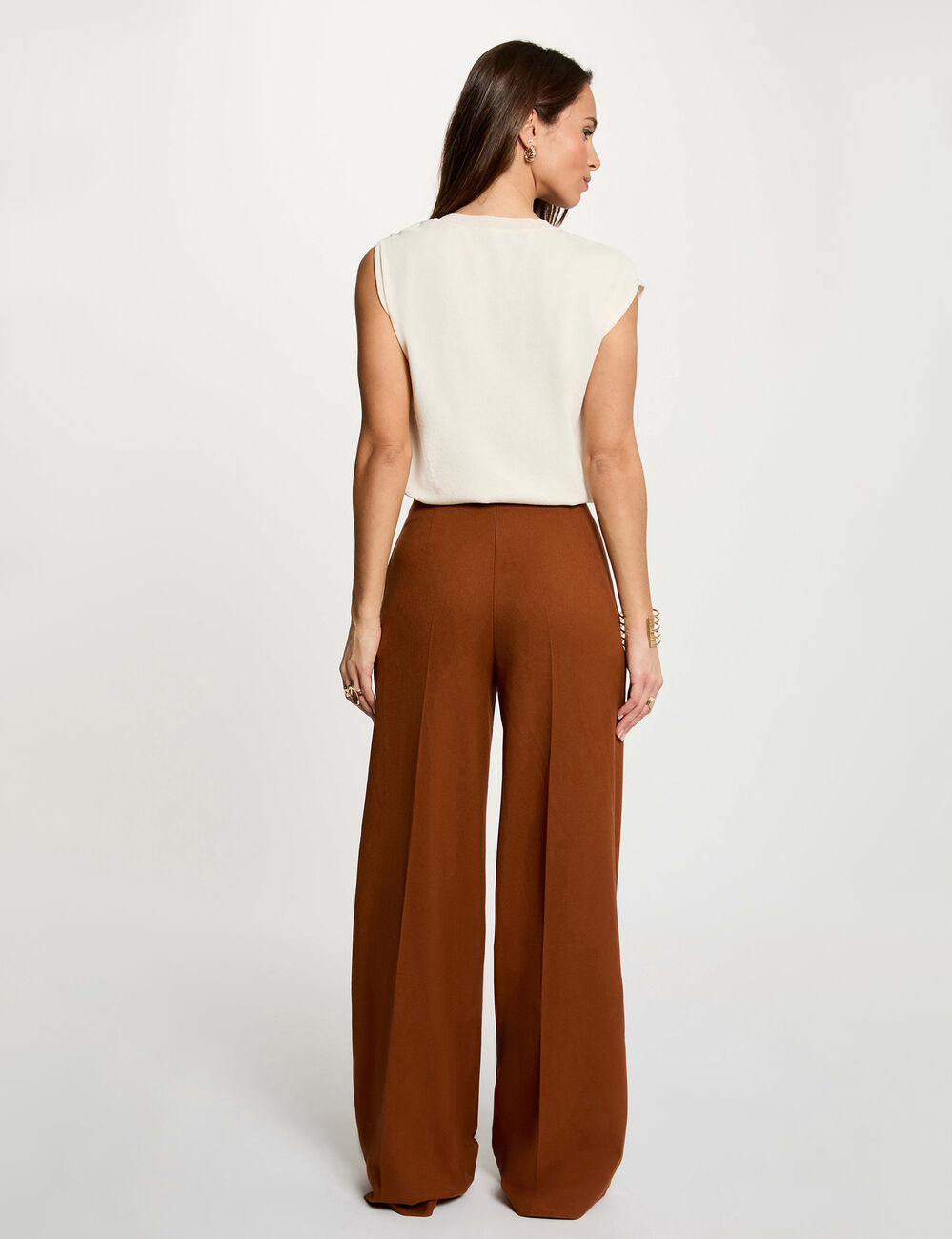 Pantal&oacute;n ancho de tiro alto marr&oacute;n co&ntilde;ac mujer