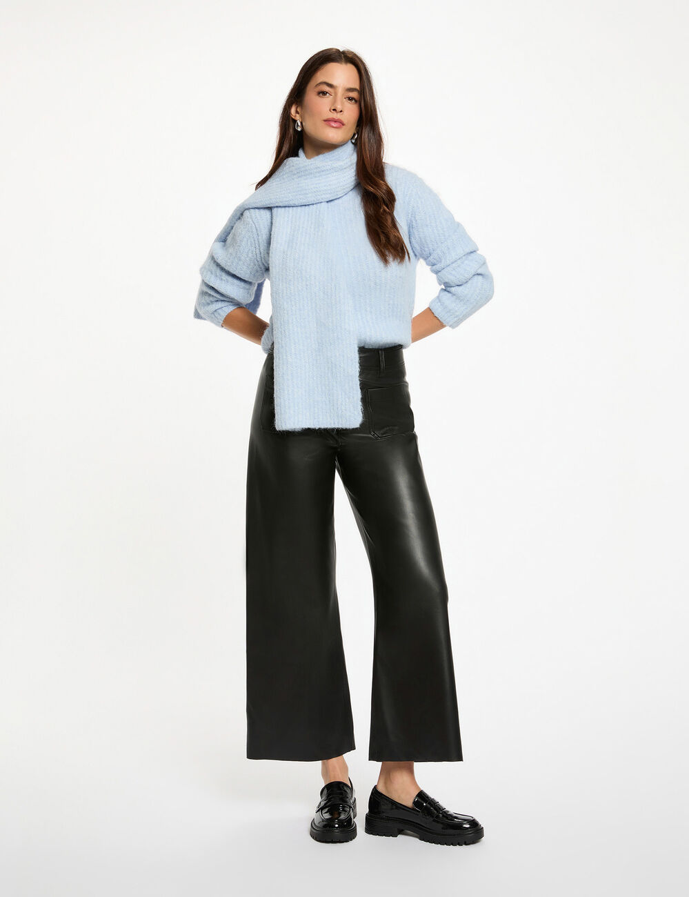Jersey con cuello bufanda azul cielo mujer