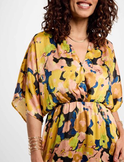 Vestido midi recto estampado multicolor mujer