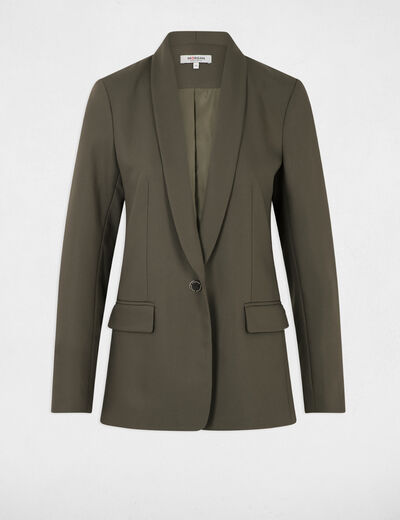 Chaqueta corta cuello chal verde caqui mujer