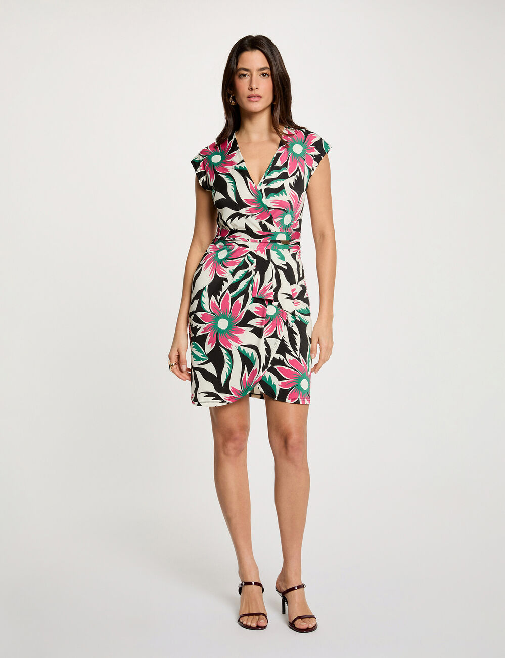 Vestido corto cruzado multicolor mujer