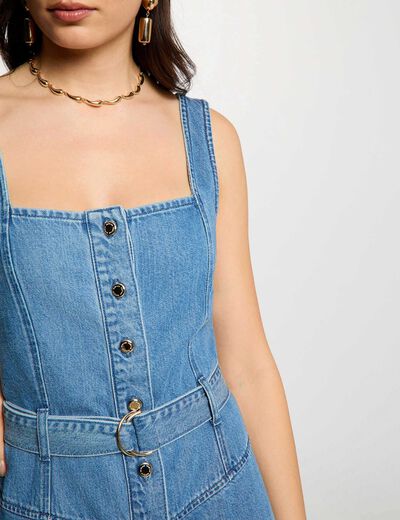 Vestido midi con escote cuadrado denim stone mujer