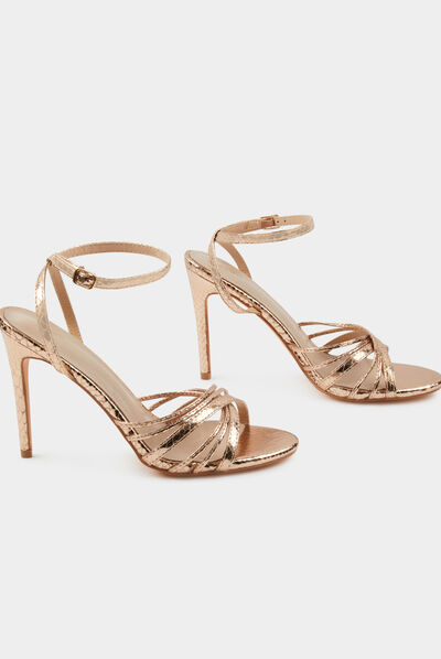 Sandalias de tacón de aguja con pulseras rosa mujer