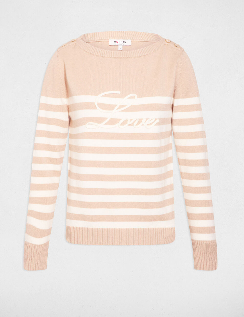 Jersey bordado a rayas marron clair mujer