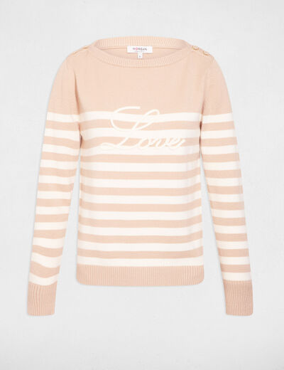 Jersey bordado a rayas marron clair mujer