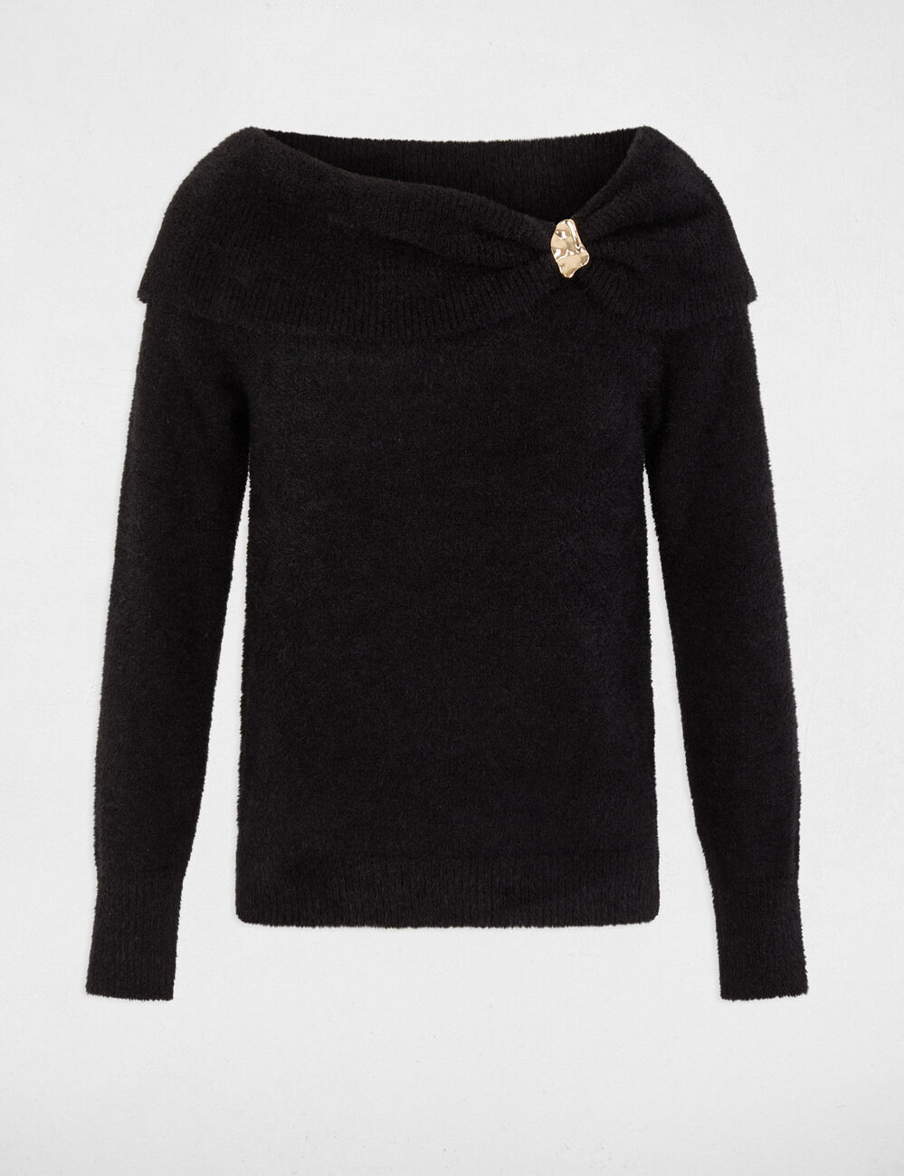 Jersey con cuello bardot negro mujer