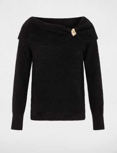 Jersey con cuello bardot negro mujer