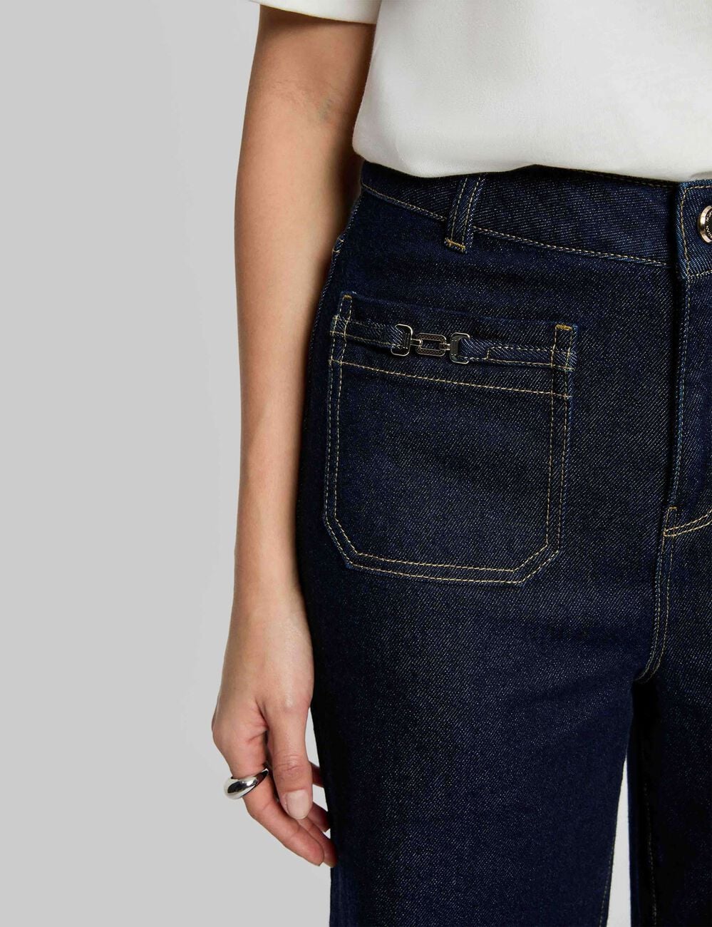 Vaquero pernera ancha denim crudo mujer
