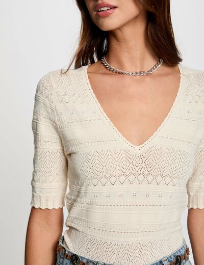 Jersey manga corta marfil mujer