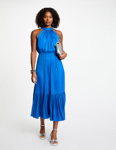 Vestido largo acampanado holgado azul eléctrico mujer