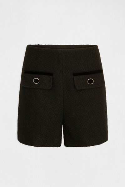 Short recto detalles terciopelo negro mujer