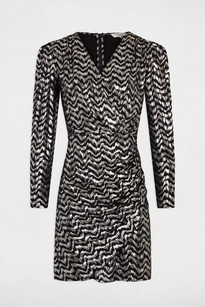 Vestido ajustado drapeado estampado negro mujer