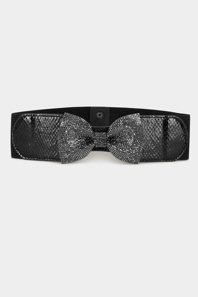 Cinturón elástico con nudo strass negro mujer
