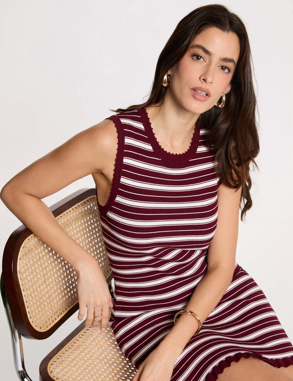 Vestido de punto sin mangas burdeos mujer