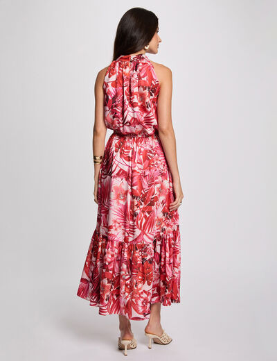 Vestido satinado de cuello alto multicolor mujer