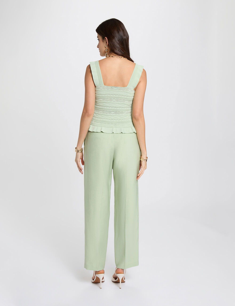 Jersey ajustado cuello cuadrado verde pastel mujer