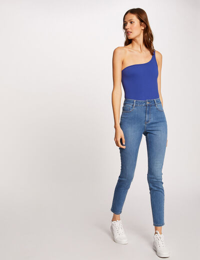 Vaquero slim talle alto estilo corto vaquero stone mujer