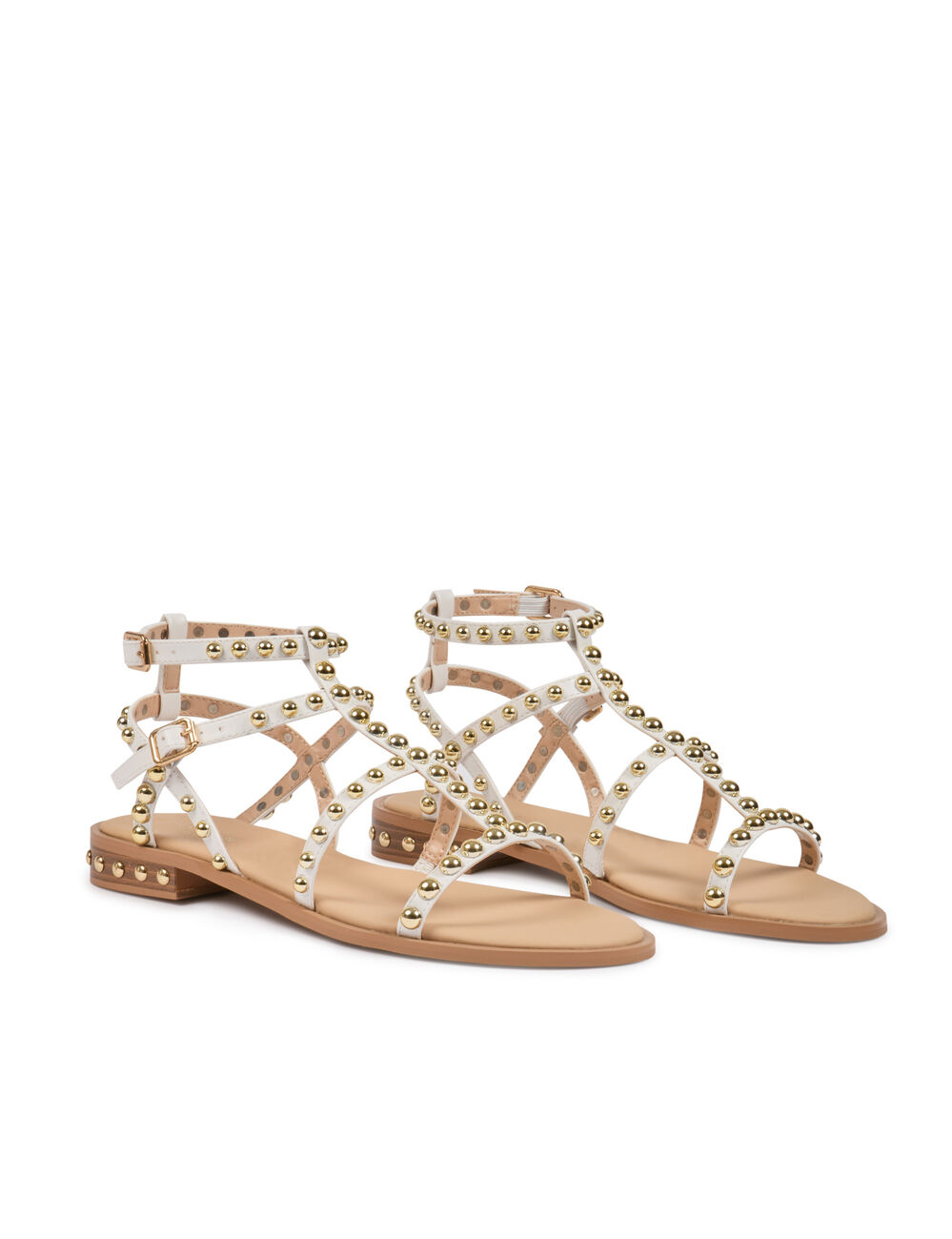Sandalias planas con tachuelas blanco mujer