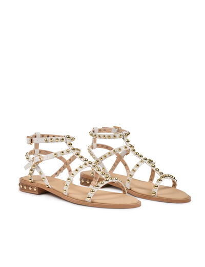 Sandalias planas con tachuelas blanco mujer