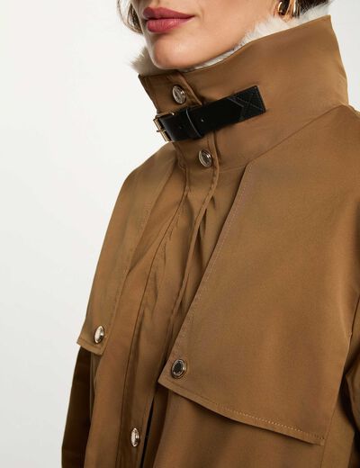 Parka larga ajustable c&aacute;mel mujer