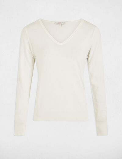 Jersey escote en V blanco mujer