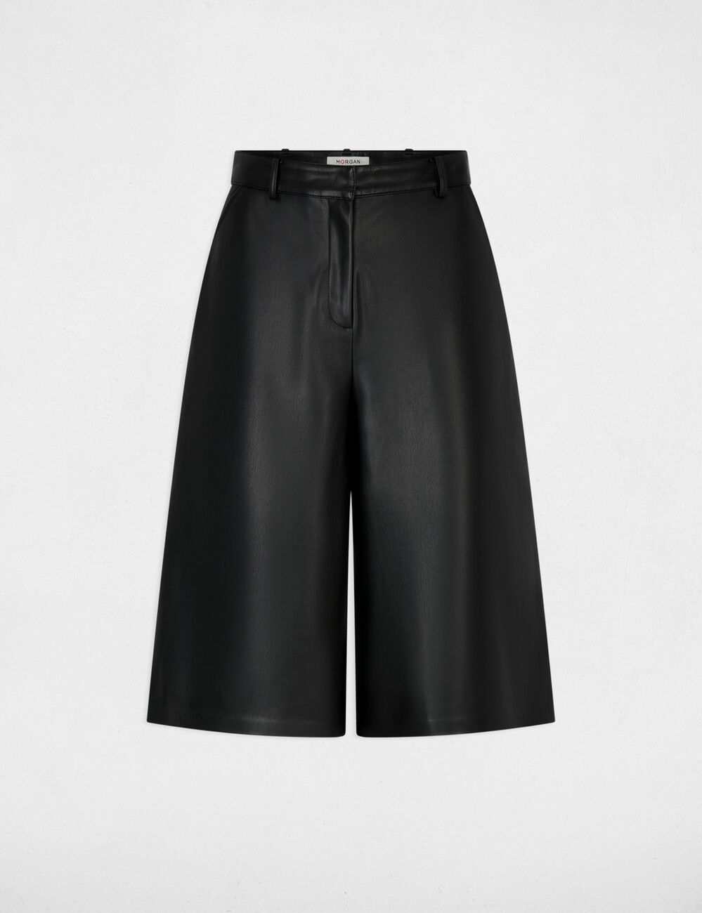 Bermuda ancho de cintura alta negro mujer