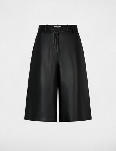 Bermuda ancho de cintura alta negro mujer