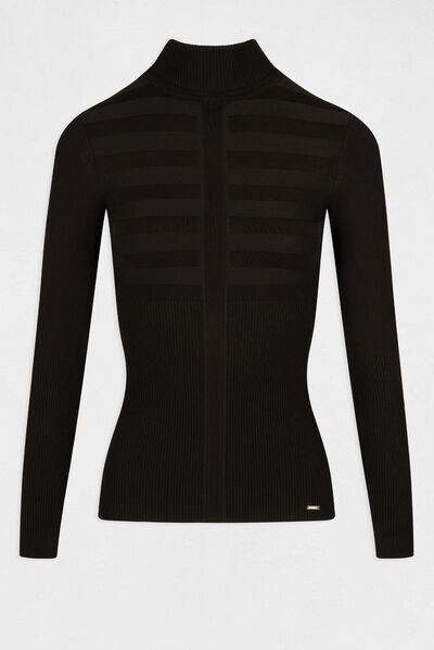 Jersey manga larga cuello de tortuga negro mujer