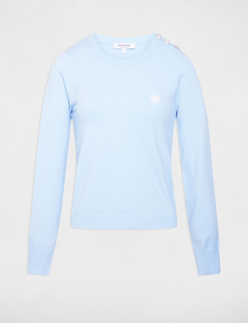 Jersey cuello redondo botones azul cielo mujer