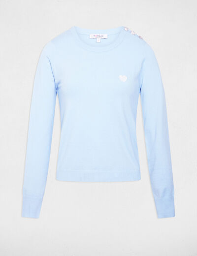 Jersey cuello redondo botones azul cielo mujer
