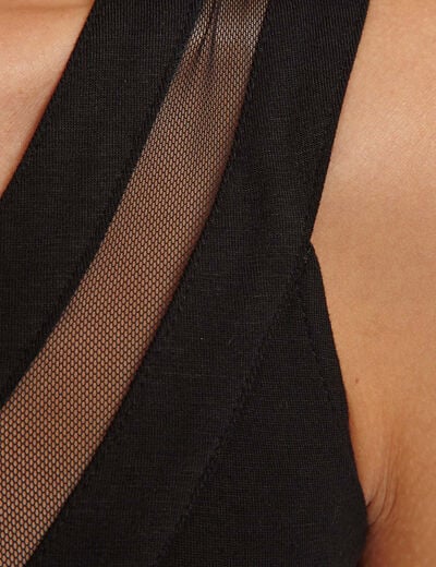 Top de punto de jersey y tul negro mujer
