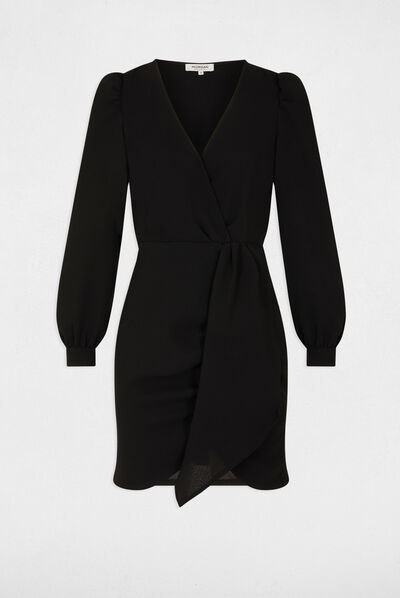 Vestido ajustado drapeado manga larga negro mujer