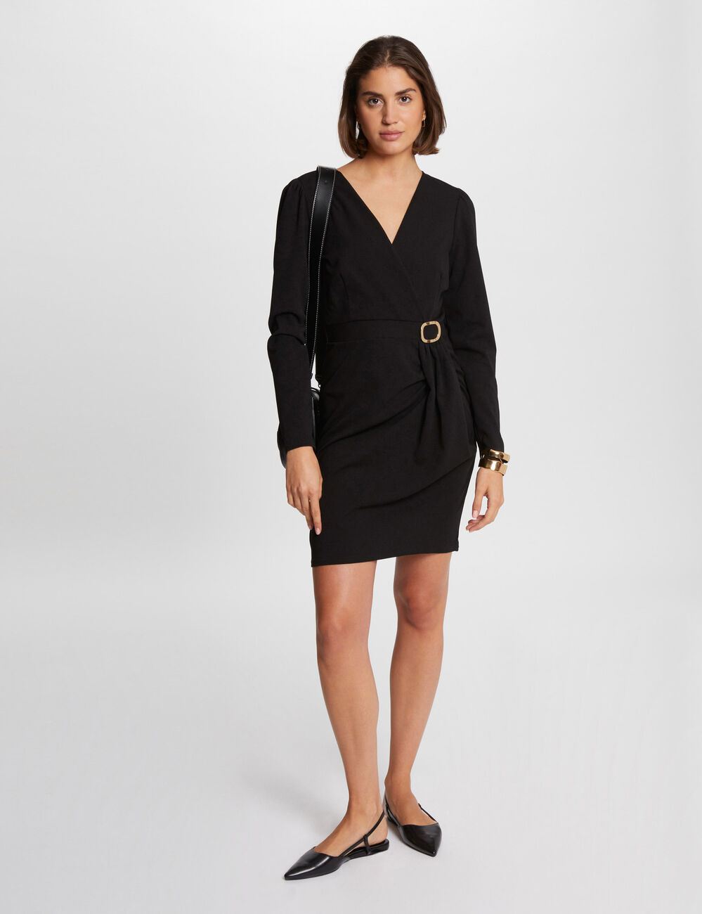 Vestido ajustado drapeado negro mujer