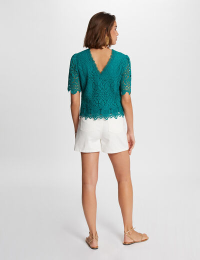 Blusa manga corta verde medio mujer