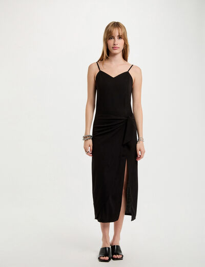 Vestido midi ajustado negro mujer