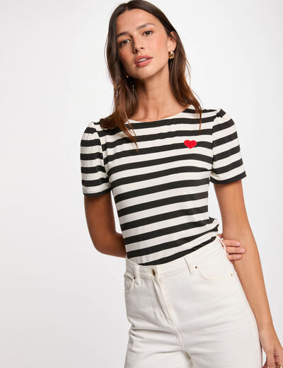 Camiseta manga corta rayada blanco mujer