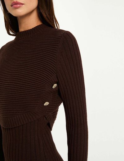 Vestido de punto ajustado manga larga marr&oacute;n oscuro mujer