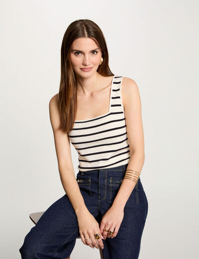 Jersey cuello cuadrado y rayas crudo mujer