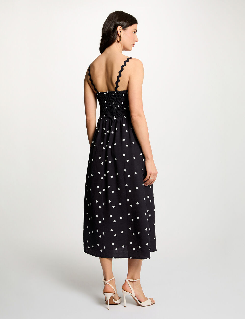 Vestido midi de lunares azul marino mujer