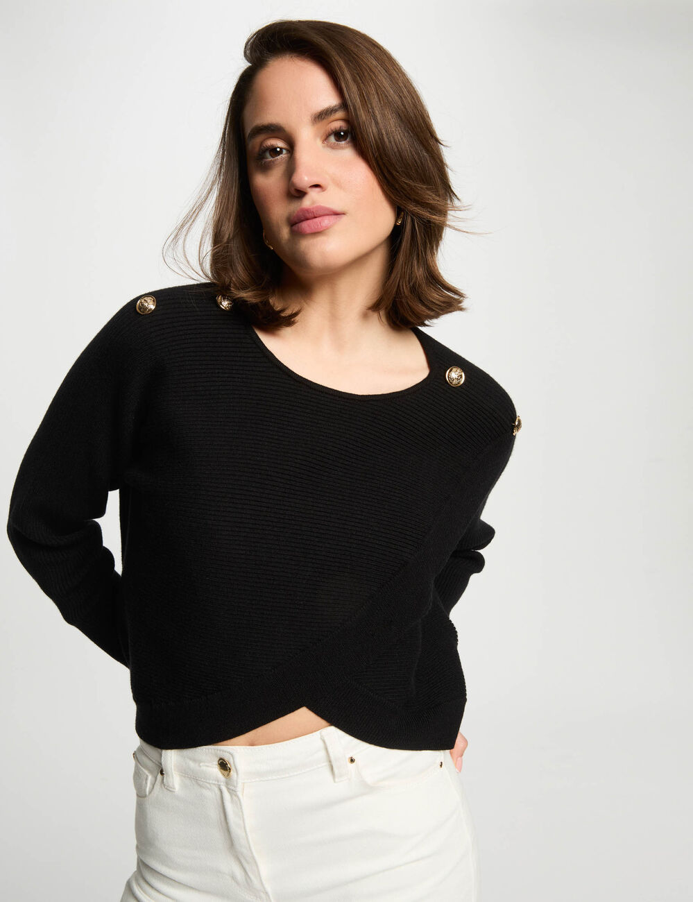 Jersey cuello redondo negro mujer