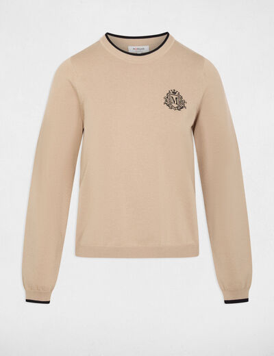Jersey cuello redondo manga larga beige mujer